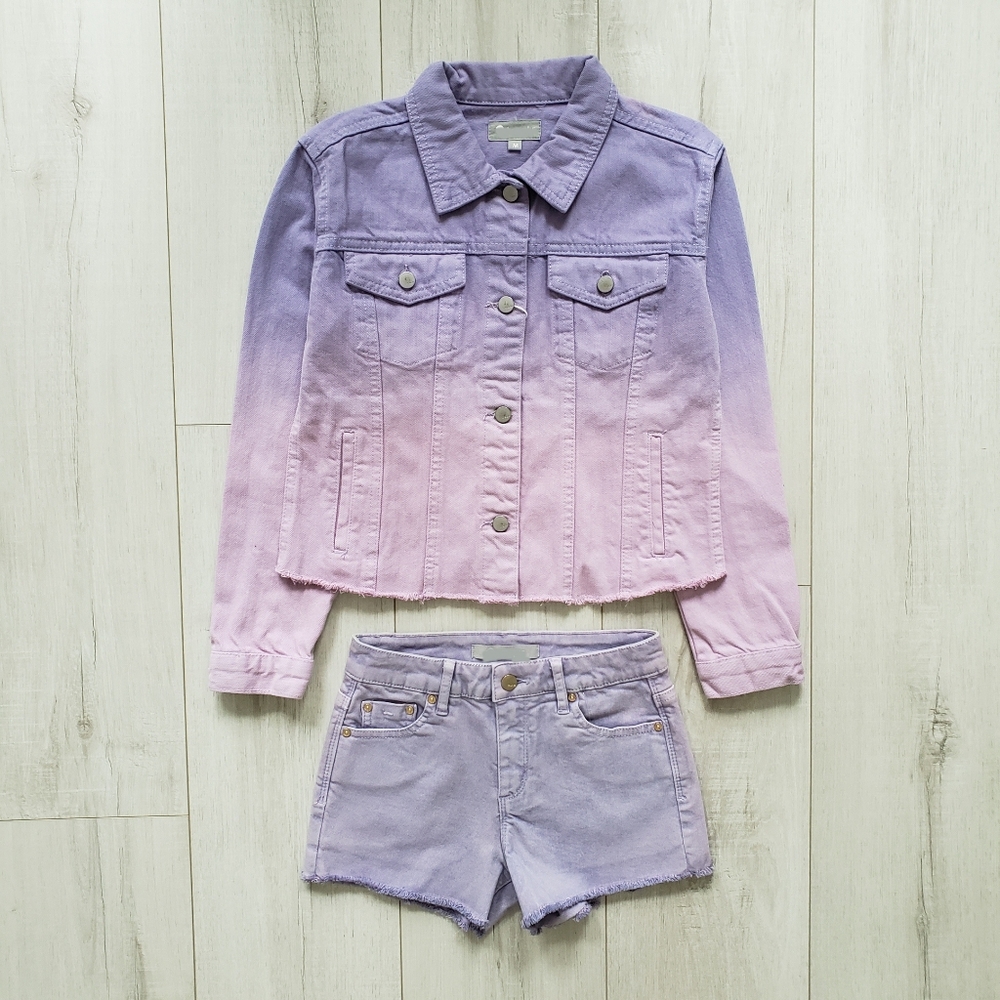 Girls Fall Jacket Dip Dye Denim & Jeans Shorts Size M & 10 Pastel Purple NWOT
